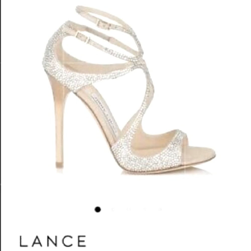 Discontinued Jimmy Choo 37.5 Lance w/Swarovski crystals. Worn for my wedding.